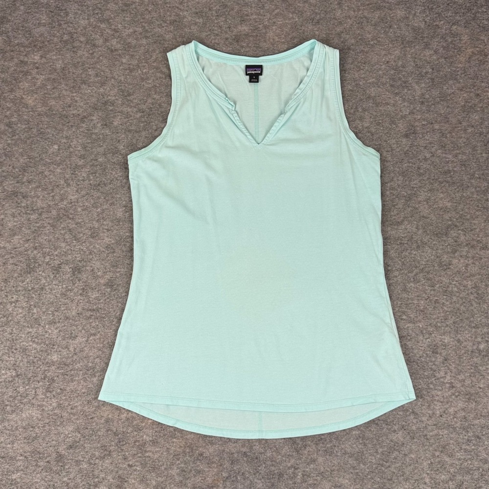 Patagonia V-Neck Tank Top Organic Cotton Blue Green 55001 Womens Small S